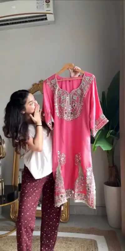 RTC 5919 Peach Roman Silk With Mirror Work Salwar Suit Wedding, Party, Festive, Events, Navratri Garba, Introductory Price ₹2099. Delivery 4-6 Working Days. | Jump Suits, Tops & Bottoms, Track Suits, Trendy Wear, Salwar suit, Designer Suits, Casual Suits, Creative suits, Palazzo Suits, Party Wear Suits, Patiala Suits, Straight Suits