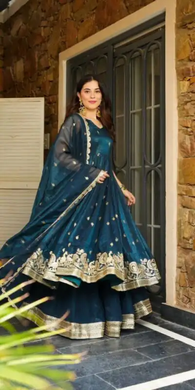 SSR 521 Peacock Blue Crunchy Silk Embroidery Work Salwar Suit Wedding, Party, Festive, Events, Navratri Garba, Anniversary, Haldi,Best Price ₹2449. | Jump Suits, Salwar suit, Designer Suits, Casual Suits, Creative suits, Palazzo Suits, Party Wear Suits, Patiala Suits, Straight Suits