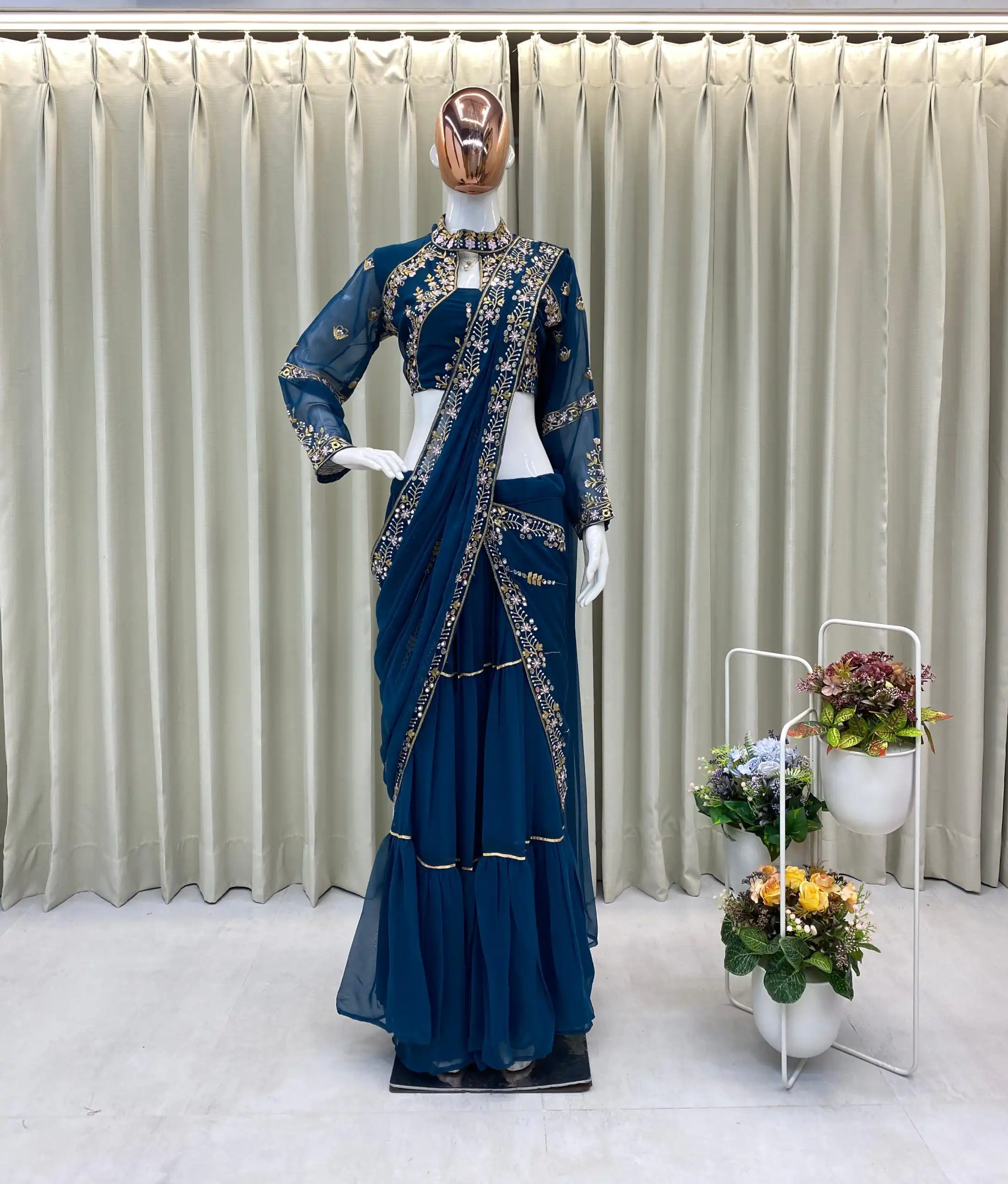 BE 280 Peacock Blue Georgette Lehenga Saree Perfect for Wedding, Party, Cultural Events,, Ganesh Chaturthi . Affordable Price ₹2399. Delivery 4-Days | Lehenga, Bollywood Lehenga, Creative Lehenga, Designer Lehenga, Embroidered Lehenga, Party Wear Lehenga