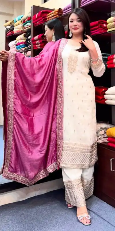 SRK 5140 Pink Chinnon Silk with Embroidery Work & Lace Work Salwar Suit . Affordable Price ₹1799. Delivery 4-6 Working Days. Shop now. | Jump Suits, Salwar suit, Designer Suits, Casual Suits, Creative suits, Palazzo Suits, Party Wear Suits, Patiala Suits, Straight Suits