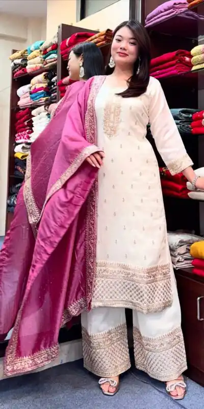 SRK 5140 Pink Chinnon Silk with Embroidery Work & Lace Work Salwar Suit . Affordable Price ₹1799. Delivery 4-6 Working Days. Shop now. | Jump Suits, Salwar suit, Designer Suits, Casual Suits, Creative suits, Palazzo Suits, Party Wear Suits, Patiala Suits, Straight Suits