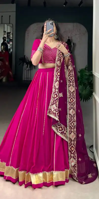LNB 1708 Pink Cotton With Mirror Work & Zari Work Lehenga Choli Available at ₹3199 only. Delivery 4-6 Working Days. Shop now. | Lehenga, Bollywood Lehenga, Creative Lehenga, Designer Lehenga, Embroidered Lehenga, Party Wear Lehenga