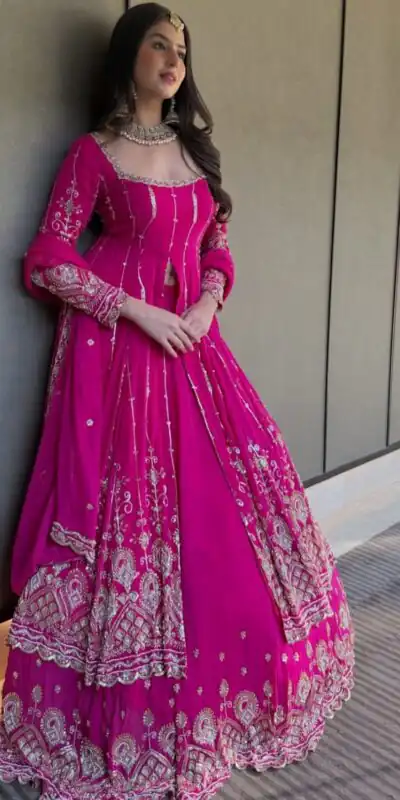 Pink Faux Georgette With Embroidery Lehenga Choli