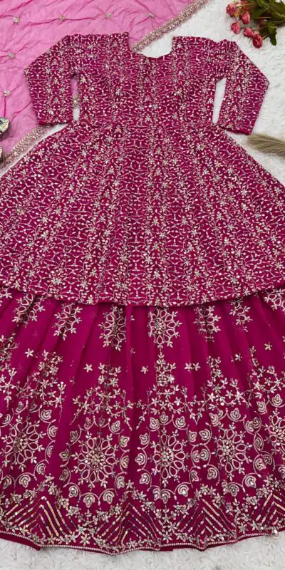NSR 819 Pink Faux Georgette with Lace Work & Embroidery Work Lehenga Choli . Introductory Price ₹2149. Delivery 4-6 Working Days. Shop now. | Lehenga, Bollywood Lehenga, Creative Lehenga, Designer Lehenga, Embroidered Lehenga, Party Wear Lehenga