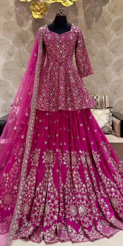 NSR 819 Pink Faux Georgette with Lace Work & Embroidery Work Lehenga Choli . Introductory Price ₹2149. Delivery 4-6 Working Days. Shop now. | Lehenga, Bollywood Lehenga, Creative Lehenga, Designer Lehenga, Embroidered Lehenga, Party Wear Lehenga