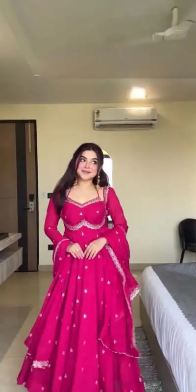 RTC 5924 Pink Georgette Thread With Sequence Gown Perfect for Wedding, Party, Reception, Holi, Eid . Available at ₹1999 only. Delivery 4-6 Working Days. | Gowns, Bollywood Gowns, Creative Gowns, Designer Gowns, Embroidered Gowns, Party Wear Gowns