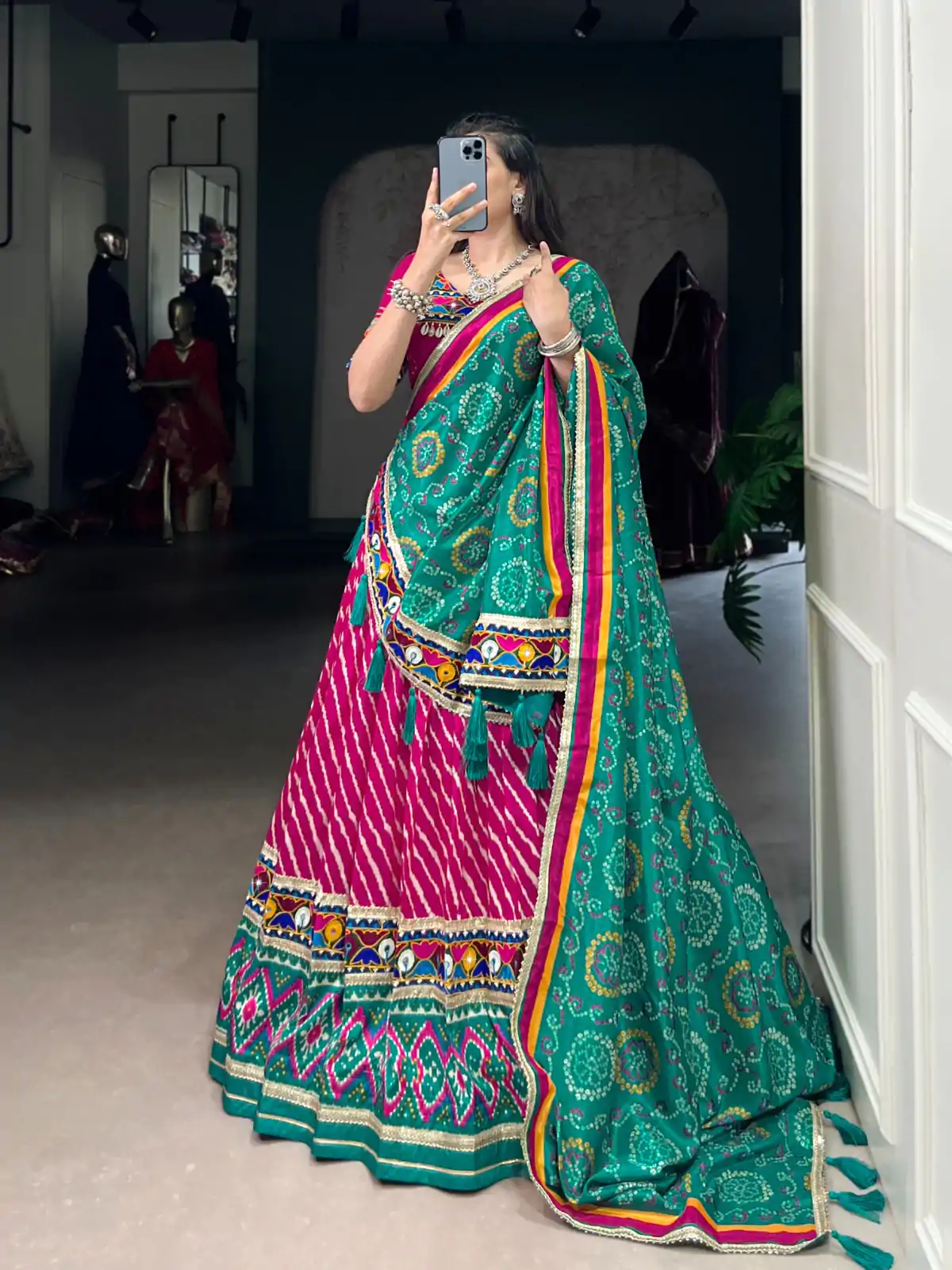 LNB 1741 Pink Color Tasar Silk Leheriya Patola Print Mirror Gamthi Work Lehenga Choli Wedding, Party, Festive, Events Etc. Delivery 4-6 Working Days Rs 2999 | Lehenga, Bollywood Lehenga, Creative Lehenga, Designer Lehenga, Embroidered Lehenga, Party Wear Lehenga