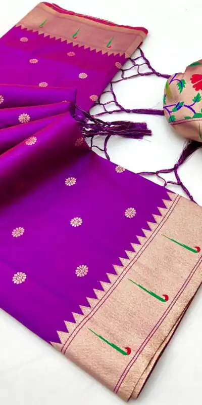 Purple A Pethani Silk Lace Zari Work Saree