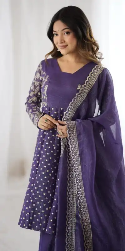 ZSR 3134 Purple Crunchy Silk Salwar Suit Perfect for Wedding, Party, Sangeet, Anniversary, Housewarming Introductory Price ₹2399. Delivery 4-6 | Jump Suits, Salwar suit, Designer Suits, Casual Suits, Creative suits, Palazzo Suits, Party Wear Suits, Patiala Suits, Straight Suits