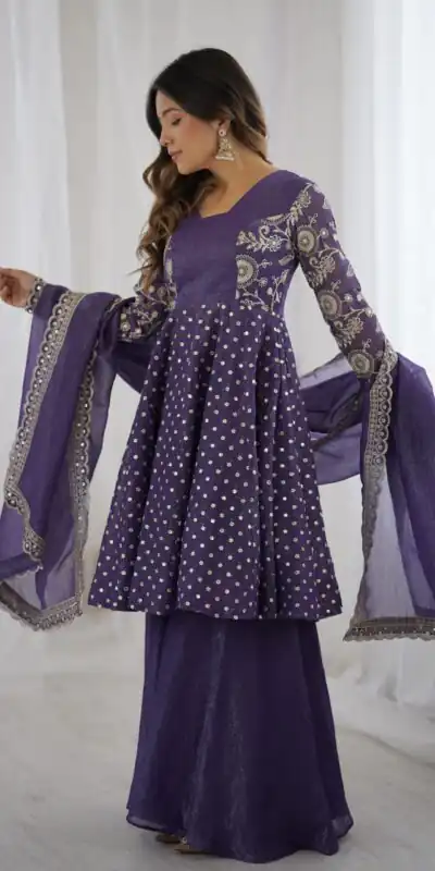 ZSR 3134 Purple Crunchy Silk Salwar Suit Perfect for Wedding, Party, Sangeet, Anniversary, Housewarming Introductory Price ₹2399. Delivery 4-6 | Jump Suits, Salwar suit, Designer Suits, Casual Suits, Creative suits, Palazzo Suits, Party Wear Suits, Patiala Suits, Straight Suits