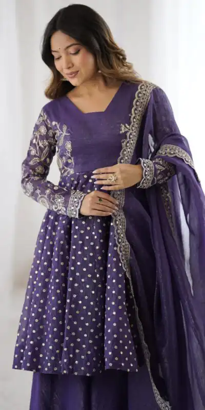 ZSR 3134 Purple Crunchy Silk Salwar Suit Perfect for Wedding, Party, Sangeet, Anniversary, Housewarming Introductory Price ₹2399. Delivery 4-6 | Jump Suits, Salwar suit, Designer Suits, Casual Suits, Creative suits, Palazzo Suits, Party Wear Suits, Patiala Suits, Straight Suits