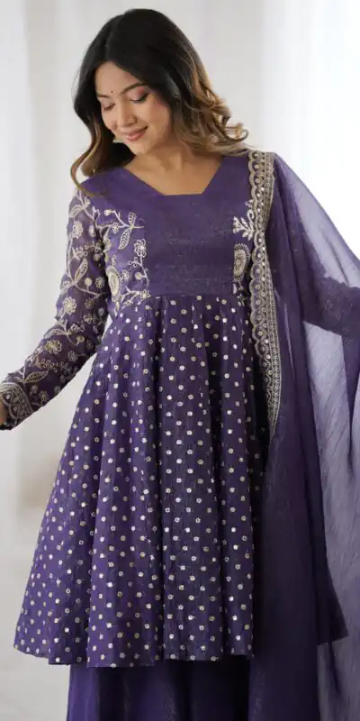 ZSR 3134 Purple Crunchy Silk Salwar Suit Perfect for Wedding, Party, Sangeet, Anniversary, Housewarming Introductory Price ₹2399. Delivery 4-6 | Jump Suits, Salwar suit, Designer Suits, Casual Suits, Creative suits, Palazzo Suits, Party Wear Suits, Patiala Suits, Straight Suits