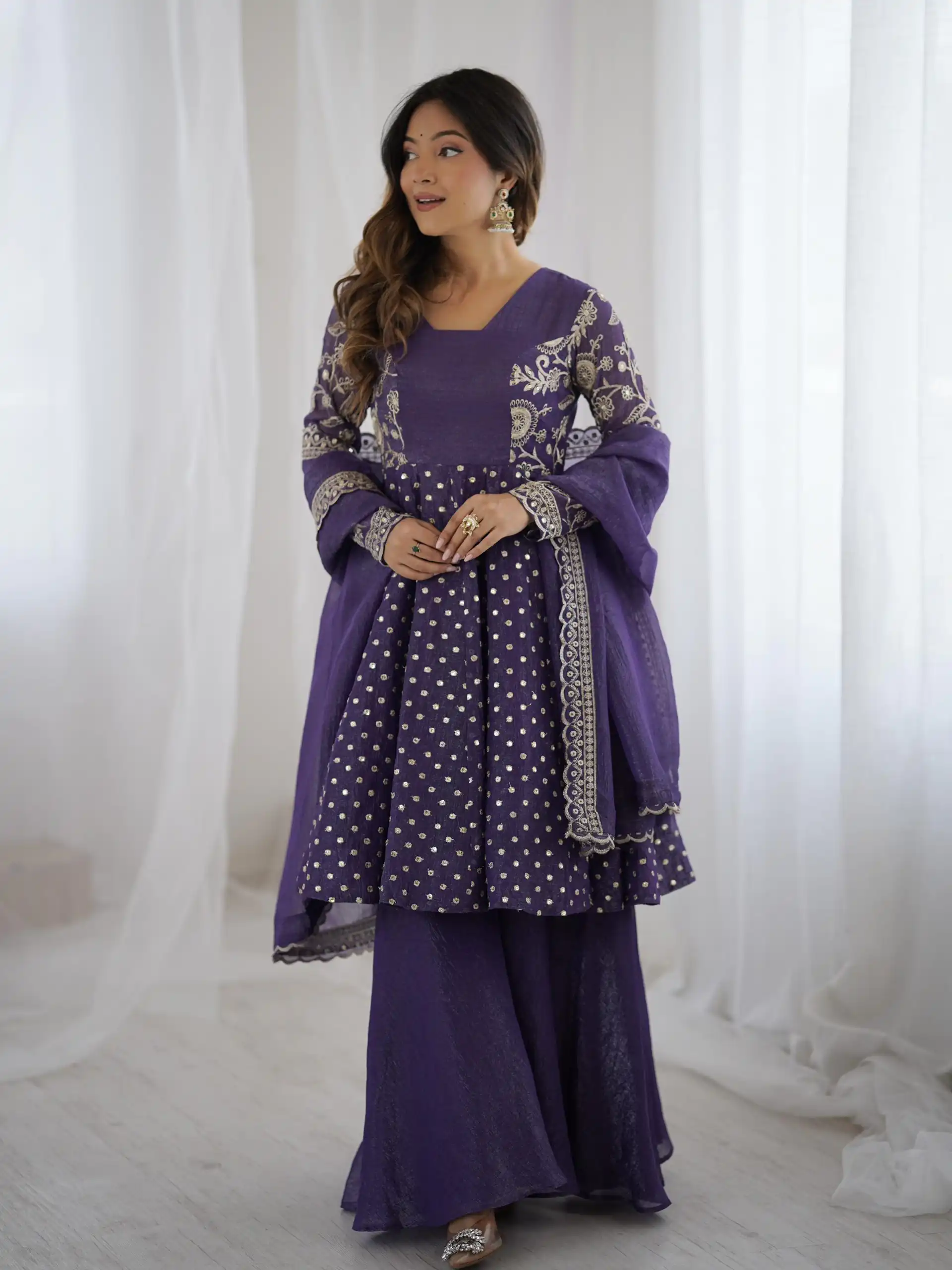 ZSR 3134 Purple Crunchy Silk Salwar Suit Perfect for Wedding, Party, Sangeet, Anniversary, Housewarming Introductory Price ₹2399. Delivery 4-6 | Jump Suits, Salwar suit, Designer Suits, Casual Suits, Creative suits, Palazzo Suits, Party Wear Suits, Patiala Suits, Straight Suits