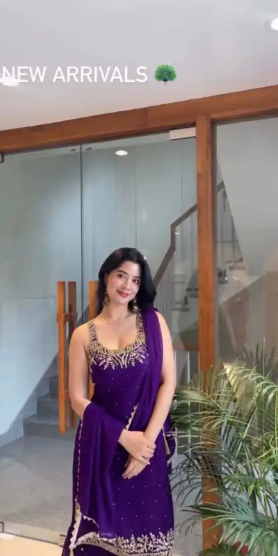 Purple Faux Georgette With Lace Work Salwar Suit