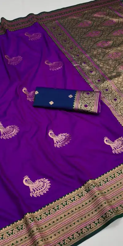 Purple Soft Silk Zari Lace Work Saree