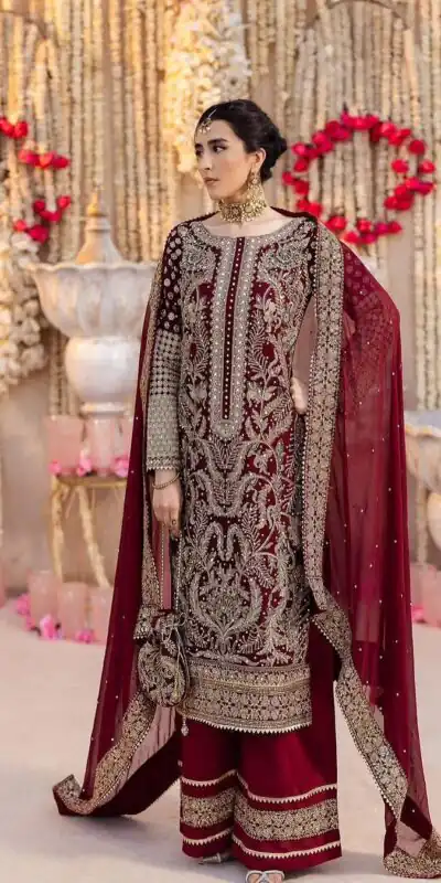 SRK 5297 Rani Pink Heavy Faux Georgette With Chain Stitch Embroidery Sequence Work Salwar Suit Wedding, Party, Festive, Events, 4-6 Working Days At 2399 | Jump Suits, Salwar suit, Designer Suits, Casual Suits, Creative suits, Palazzo Suits, Party Wear Suits, Patiala Suits, Straight Suits