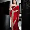 Red 9000 Velvet  Embroidery Work Saree