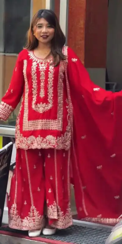 KD 1533 Red Blooming Georgette Salwar Suit Perfect for Wedding, Party, Ethnic Day, Housewarming, Pongal . Available at ₹2149 only. Delivery 4-6 Workin | Salwar suit, Designer Suits, Casual Suits, Creative suits, Palazzo Suits, Party Wear Suits, Patiala Suits, Straight Suits