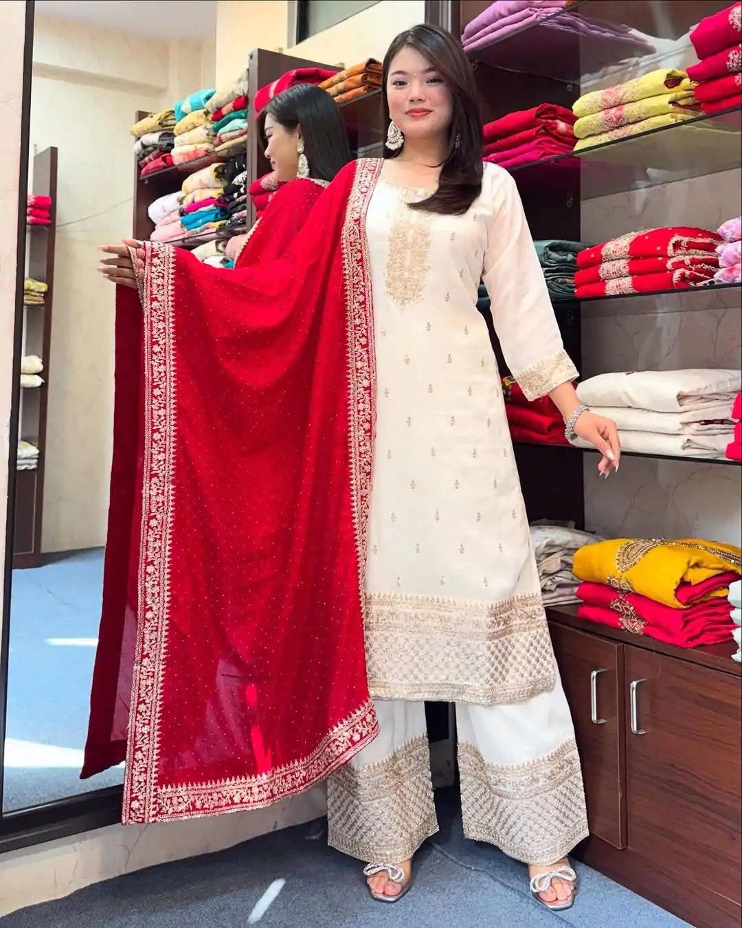 SRK 5140 Red Chinnon Silk with Embroidery Work & Lace Work Salwar Suit . Affordable Price ₹1799. Delivery 4-6 Working Days. Shop now. | Jump Suits, Salwar suit, Designer Suits, Casual Suits, Creative suits, Palazzo Suits, Party Wear Suits, Patiala Suits, Straight Suits
