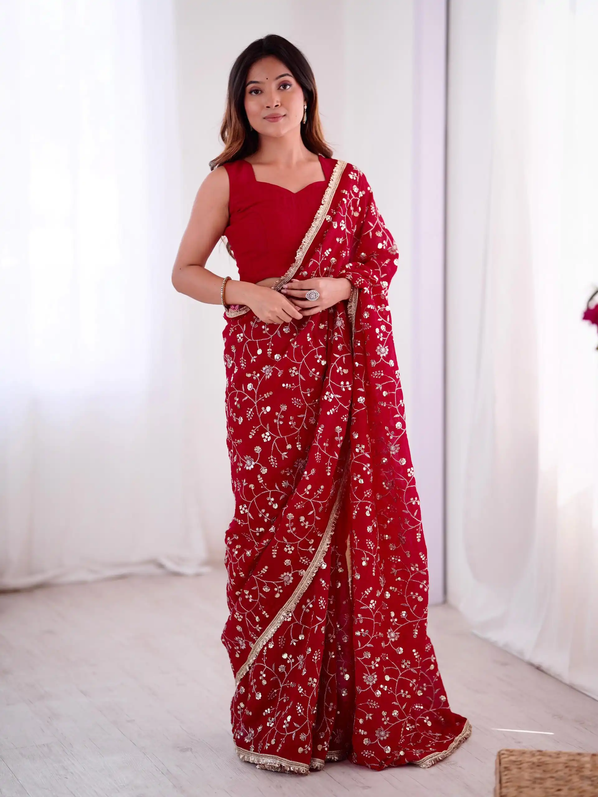 SRK 5296 Red Crunchy Silk Lace Work & Embroidery Work Saree in . Special Price ₹1799. Delivery 4-6 Working Days. Shop now. | Sarees, Bollywood Sarees, Creative Sarees, Designer Sarees, Embroidered Sarees, Ethnic Saree, Modern Digital sarees, Party Wear Sarees