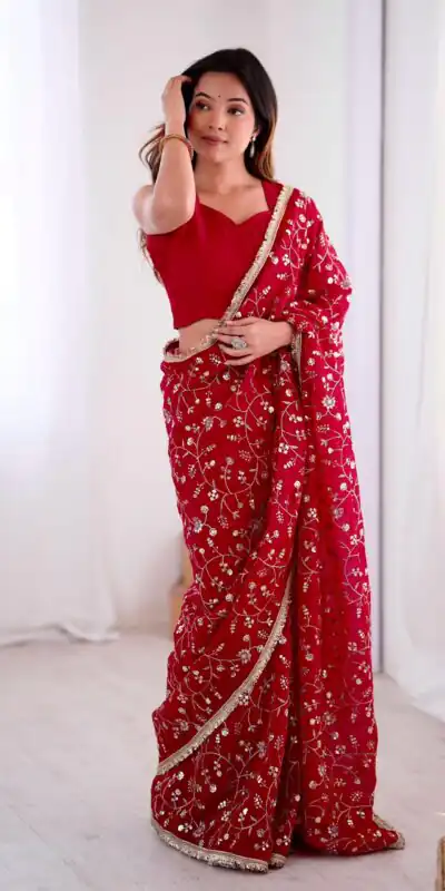 SRK 5296 Red Crunchy Silk Lace Work & Embroidery Work Saree in . Special Price ₹1799. Delivery 4-6 Working Days. Shop now. | Sarees, Bollywood Sarees, Creative Sarees, Designer Sarees, Embroidered Sarees, Ethnic Saree, Modern Digital sarees, Party Wear Sarees
