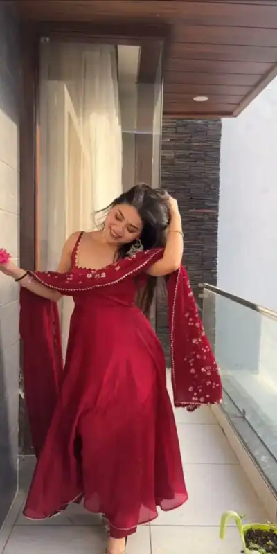 SRK 5128 Red | Red Heavy Faux Georgette With Embroidery Sequence Work With Attached Cups With Fully Flair Salwar Suit with Lace Work & Embroidery Work. Gra | Salwar suit, Designer Suits, Casual Suits, Creative suits, Palazzo Suits, Party Wear Suits, Patiala Suits, Straight Suits