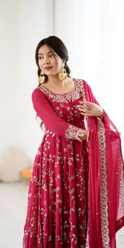 SRK 5299 Red Faux Georgette With Sequence Work Perfect for Wedding, Party, Lohri, Temple Visit, Ganesh Chaturthi Festive, Events, 4-6 Working Days At 2149 | Gowns, Bollywood Gowns, Creative Gowns, Designer Gowns, Embroidered Gowns, Party Wear Gowns