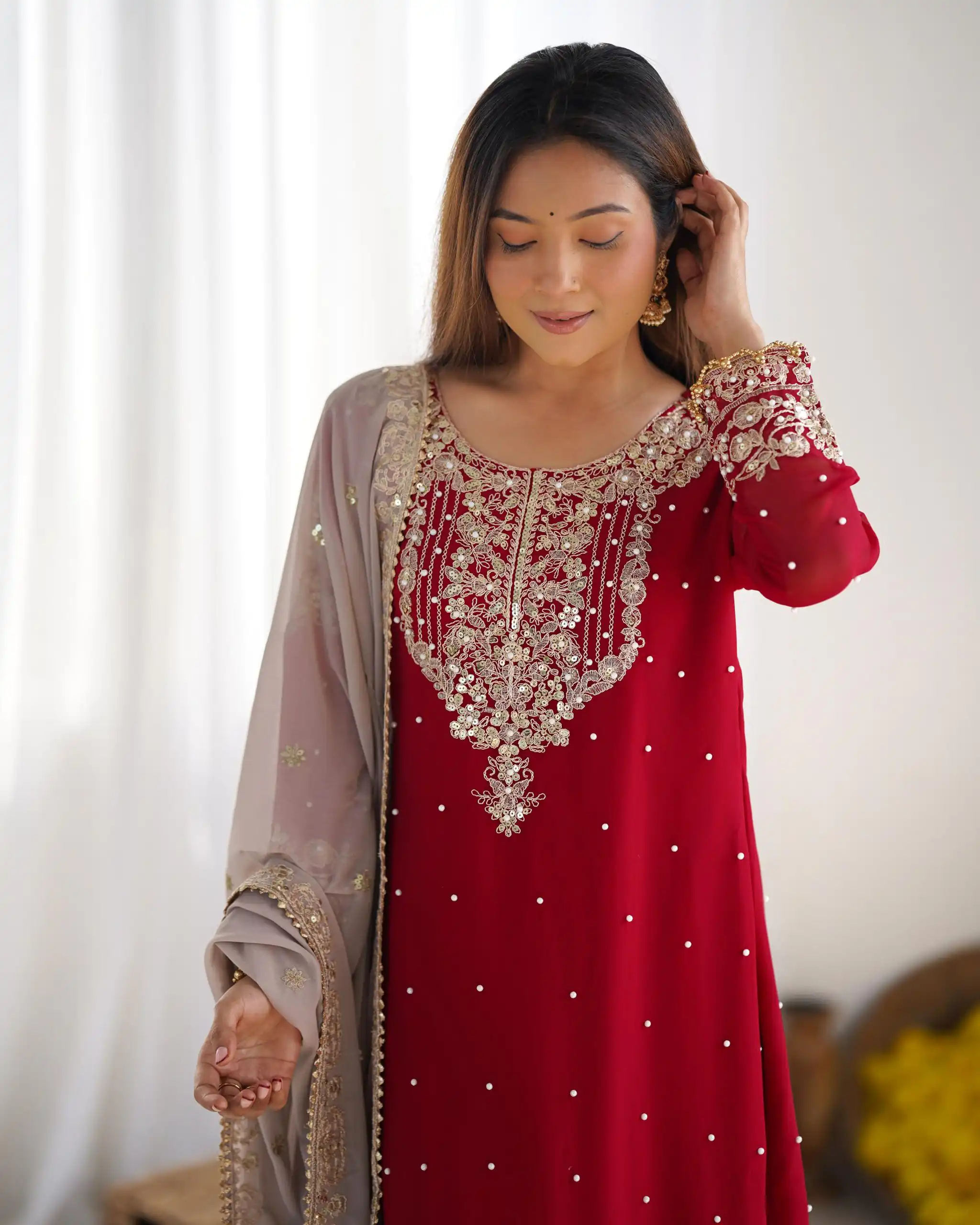 SR 1676 Red Heavy Faux Georgette With Heavy Embroidery Perfect for Wedding, Party, Ethnic Day, Reception, Diwali 4-6 Working Days At 2049/- Only | Jump Suits, Salwar suit, Designer Suits, Casual Suits, Creative suits, Palazzo Suits, Party Wear Suits, Patiala Suits, Straight Suits