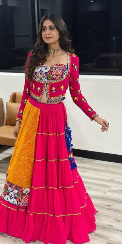 KF 1591 Red in Faux Georgette Digital Print & Mirror Work Lehenga Choli. Available at ₹1649 only. Delivery 4-6 Working Days. Shop now. | Lehenga, Bollywood Lehenga, Creative Lehenga, Designer Lehenga, Embroidered Lehenga, Party Wear Lehenga