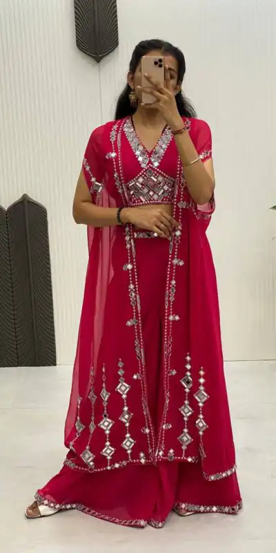 LG 1911 Red in Georgette Embroidery Work & Mirror Work Salwar Suit . Exclusive Offer ₹2399. Delivery 4-6 Working Days. Shop now. | Jump Suits, Salwar suit, Designer Suits, Casual Suits, Creative suits, Palazzo Suits, Party Wear Suits, Patiala Suits, Straight Suits
