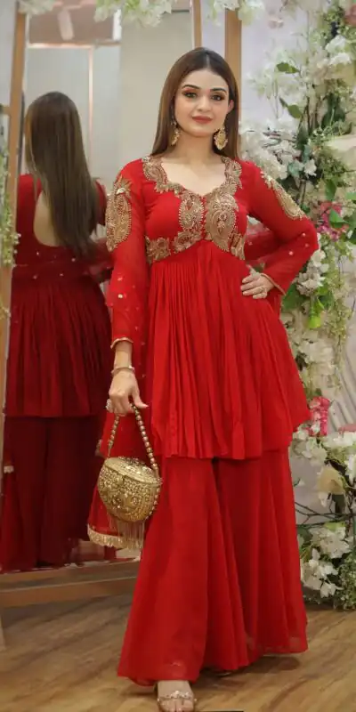 LG 2010 Red Georgette With Embroidery Work Salwar Suit & Lace Work. Best Price ₹1999. Delivery 4-6 Working Days. Shop now. | Jump Suits, Salwar suit, Designer Suits, Casual Suits, Creative suits, Palazzo Suits, Party Wear Suits, Patiala Suits, Straight Suits