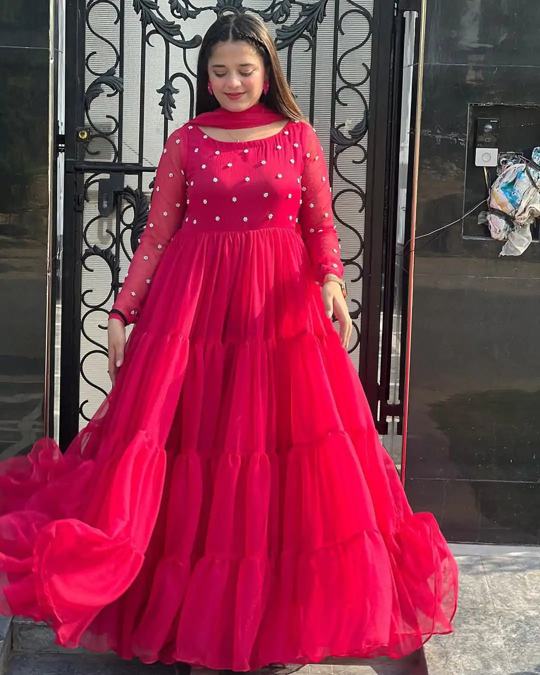 LG 2013 Red Georgette With Bead Work Gown . Wedding, Party, Festive, Events, Get it for ₹1899. Delivery 4-6 Working Days. Shop now. | Gowns, Bollywood Gowns, Creative Gowns, Designer Gowns, Embroidered Gowns, Party Wear Gowns