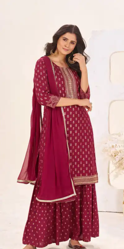Red Rayon Lace Embroidery Work Salwar Suit