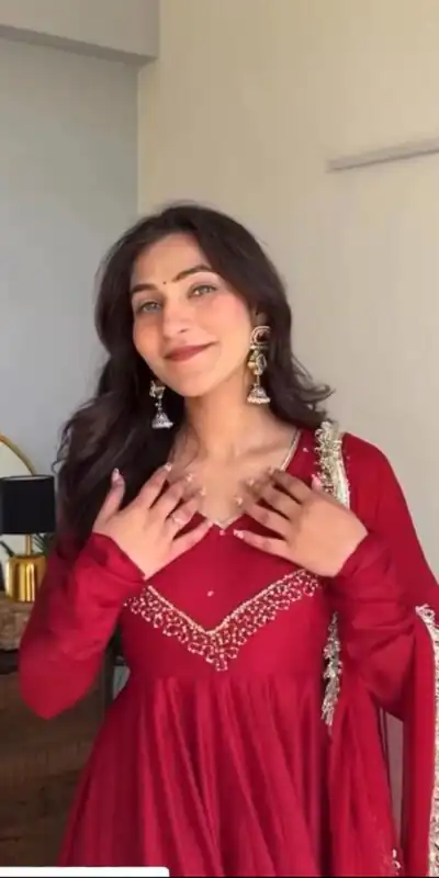 VLM 238 Red in Star Georgette. Lace Work Gown Wedding, Party, Festive, Events at ₹1999 only. Delivery 4-6 Working Days. Shop now. | Gowns, Bollywood Gowns, Creative Gowns, Designer Gowns, Embroidered Gowns, Party Wear Gowns