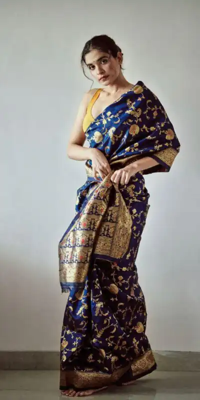 Royal Blue Banarsari Silk With Lace Border Saree