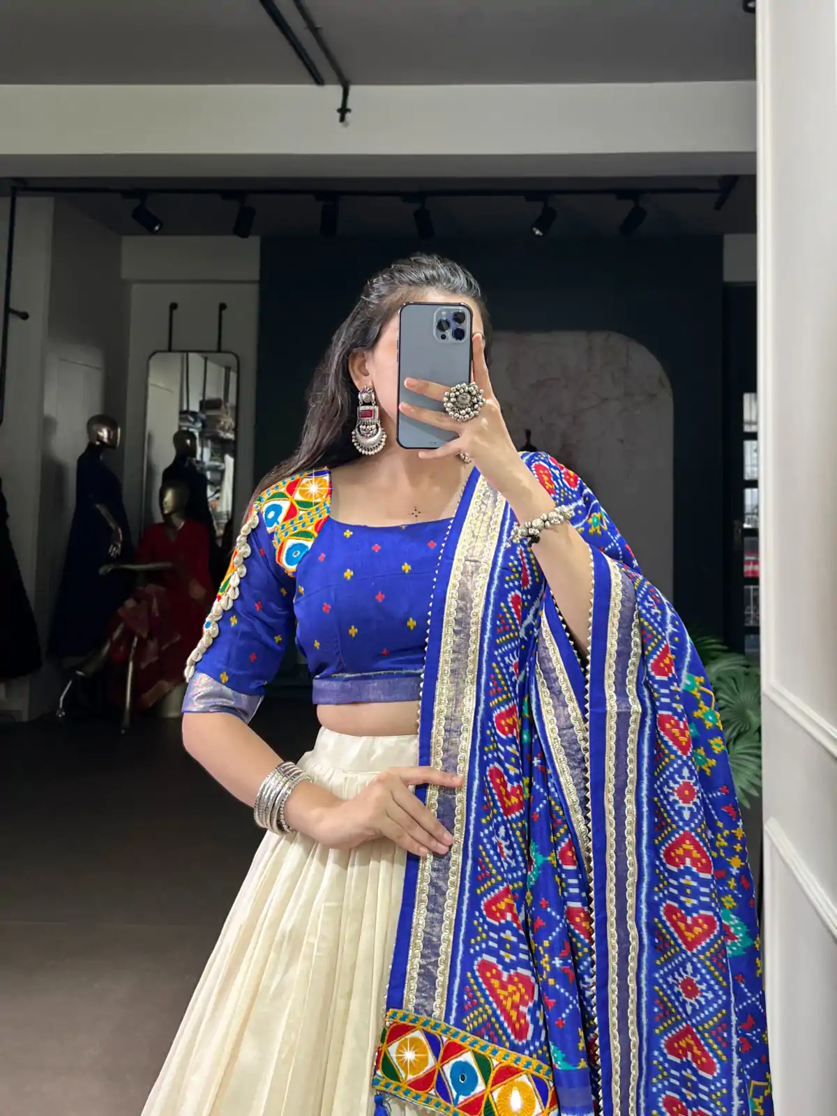 LNB 1735 Royal Blue in Tasar Silk Mirror Work & Gamthi Work Lehenga Choli . Get it for ₹2999. Delivery 4-6 Working Days. Shop now. | Lehenga, Bollywood Lehenga, Creative Lehenga, Designer Lehenga, Embroidered Lehenga, Party Wear Lehenga