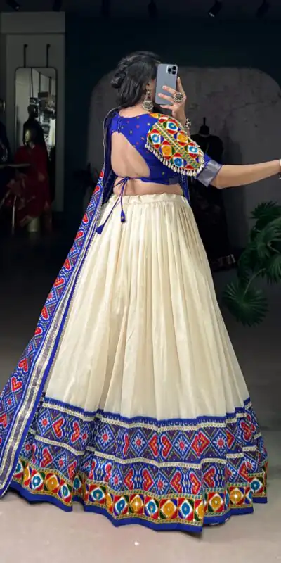 LNB 1735 Royal Blue in Tasar Silk Mirror Work & Gamthi Work Lehenga Choli . Get it for ₹2999. Delivery 4-6 Working Days. Shop now. | Lehenga, Bollywood Lehenga, Creative Lehenga, Designer Lehenga, Embroidered Lehenga, Party Wear Lehenga