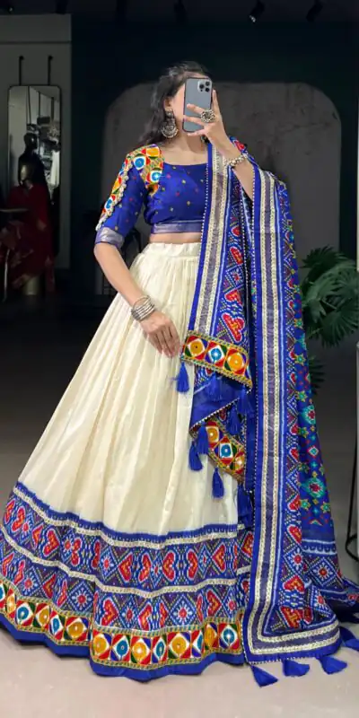 LNB 1735 Royal Blue in Tasar Silk Mirror Work & Gamthi Work Lehenga Choli . Get it for ₹2999. Delivery 4-6 Working Days. Shop now. | Lehenga, Bollywood Lehenga, Creative Lehenga, Designer Lehenga, Embroidered Lehenga, Party Wear Lehenga