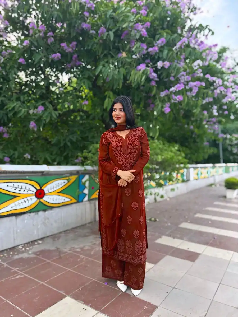 BE 394 Rust Georgette with Embroidery Work & Lace Work Salwar Suit . Available at ₹1849 only. Delivery 4-6 Working Days. Shop now. | Jump Suits, Tops & Bottoms, Track Suits, Trendy Wear, Salwar suit, Designer Suits, Casual Suits, Creative suits, Palazzo Suits, Party Wear Suits, Patiala Suits, Straight Suits