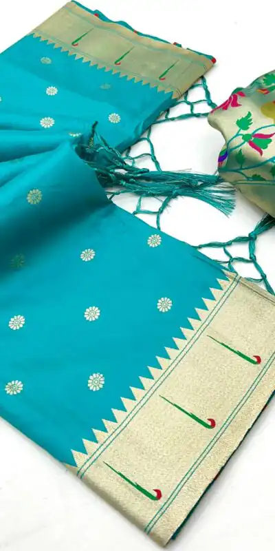 Sky Blue A Pethani Silk Lace Zari Work Saree