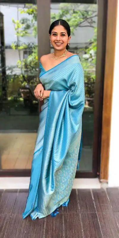 KP 4049 Sky Blue Sky Soft Lichi Silk Saree With Lace Work & Lace Border. Exclusive Offer ₹1349. Delivery 4-6 Working Days. Shop now. | Sarees, Bollywood Sarees, Creative Sarees, Designer Sarees, Embroidered Sarees, Ethnic Saree, Modern Digital sarees, Party Wear Sarees