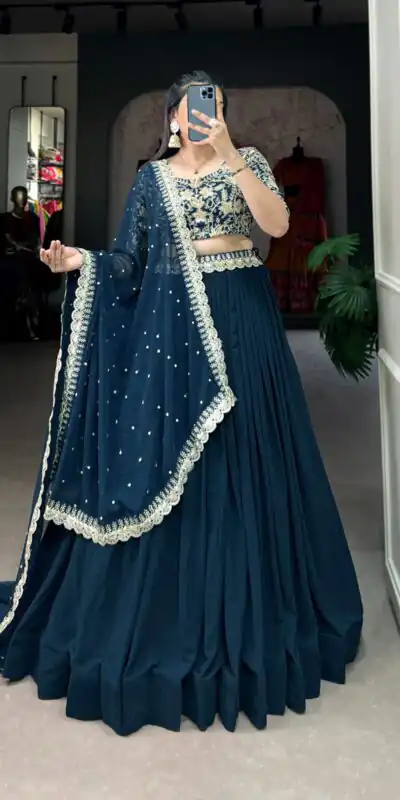 LNB 1405 Teal in Teal Georgette Sequins Work & Embroidery Work Lehenga Choli . Available at ₹3099 only. Delivery 4-6 Working Days. Shop now. | Lehenga, Bollywood Lehenga, Creative Lehenga, Designer Lehenga, Embroidered Lehenga, Party Wear Lehenga