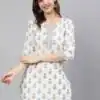 INLI Blush 2.0 White Cotton Printed Designer Work Kurti in . Wedding, Party, Festive, Events, Special Price ₹1269. Delivery 4-6 Working Days. Shop now. | Kurti, Bollywood Kurti, Creative Kurtis, Designer Kurti, Party Wear Kurti, Selfie Kurti