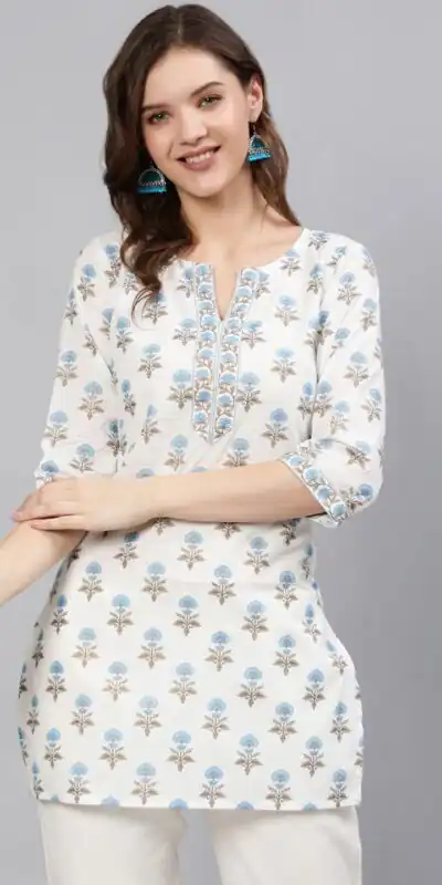 INLI Blush 2.0 White Cotton Printed Designer Work Kurti in . Wedding, Party, Festive, Events, Special Price ₹1269. Delivery 4-6 Working Days. Shop now. | Kurti, Bollywood Kurti, Creative Kurtis, Designer Kurti, Party Wear Kurti, Selfie Kurti