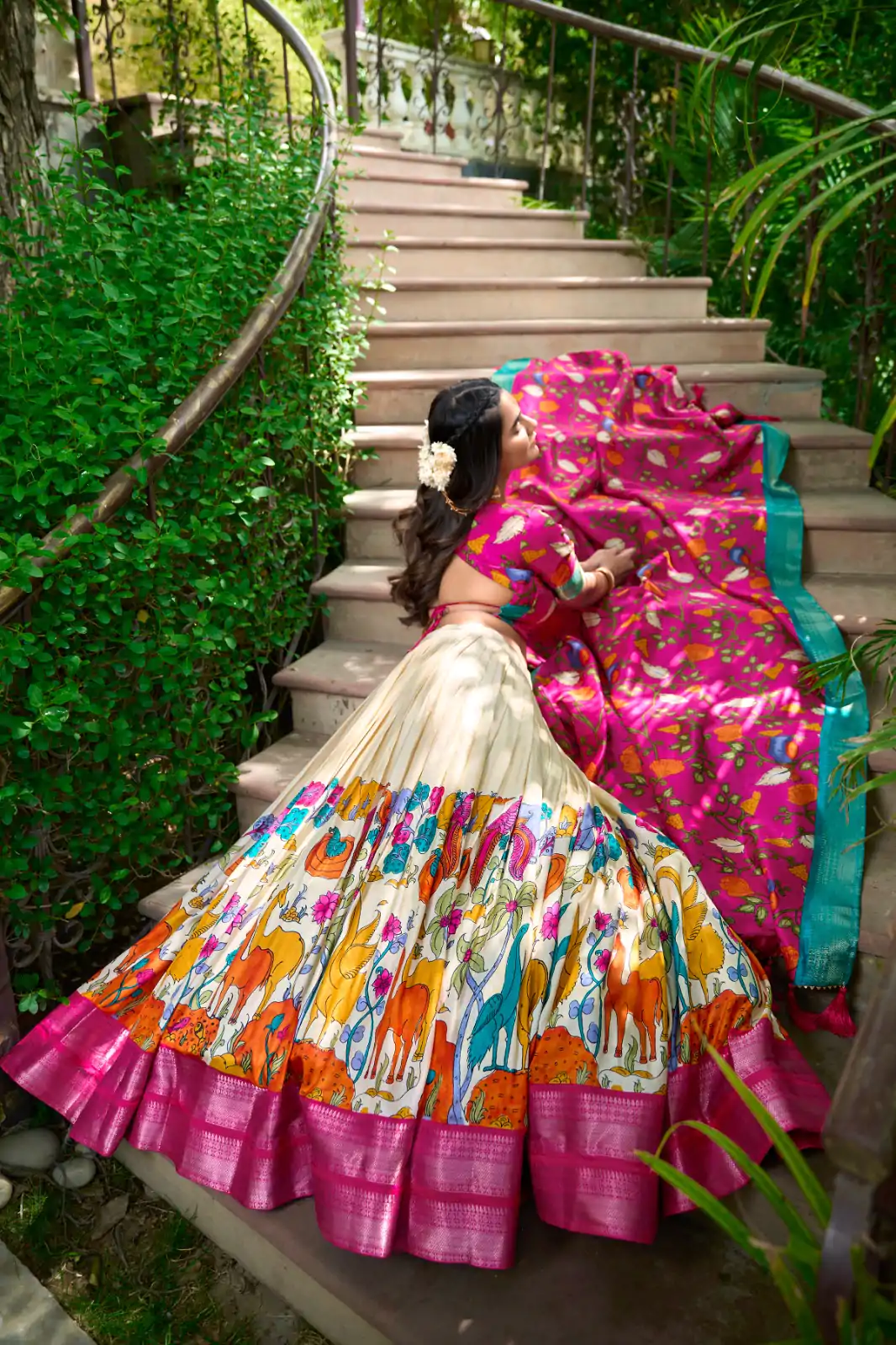 LNB 1222 White Dola Silk With Kalamkari Print & Zari Work Lehenga Choli . Grab it for ₹1899. Delivery 4-6 Working Days. Shop now. | Lehenga, Bollywood Lehenga, Creative Lehenga, Designer Lehenga, Embroidered Lehenga, Party Wear Lehenga