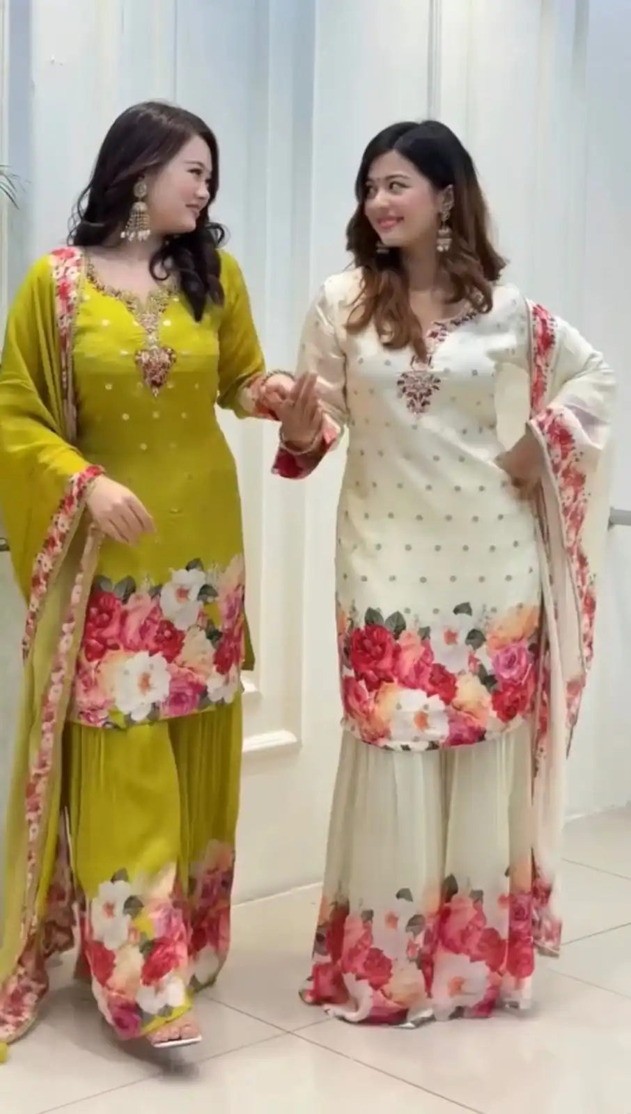 SRK 5301 White Heavy Faux Georgette With 5mm Embroidery Sequence Work With Digital print Full Sleeve Salwar Suit Wedding, Party, 4-6 Working Days At 1999 | Jump Suits, Salwar suit, Designer Suits, Casual Suits, Creative suits, Palazzo Suits, Party Wear Suits, Patiala Suits, Straight Suits