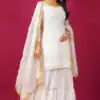 SR 1671 White Georgette Salwar Suit Perfect for Wedding, Party, Cultural Events, Temple Visit, Lohri Now at just ₹1799. Delivery 4-6 Working Days. | Jump Suits, Tops & Bottoms, Track Suits, Trendy Wear, Salwar suit, Designer Suits, Casual Suits, Creative suits, Palazzo Suits, Party Wear Suits, Patiala Suits, Straight Suits