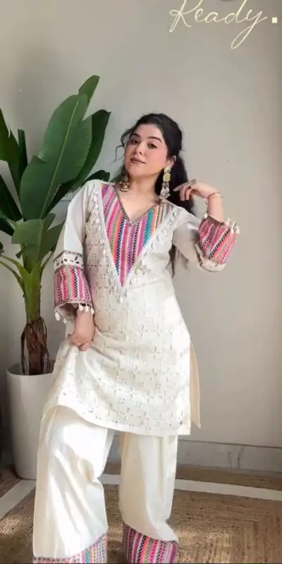 SR 1683 White Khadi Cotton with Thread Embroidery & Embroidery Work Salwar Suit just ₹1999. Delivery 4-6 Working Days. Shop now. | Jump Suits, Tops & Bottoms, Track Suits, Trendy Wear, Salwar suit, Designer Suits, Casual Suits, Creative suits, Palazzo Suits, Party Wear Suits, Patiala Suits, Straight Suits
