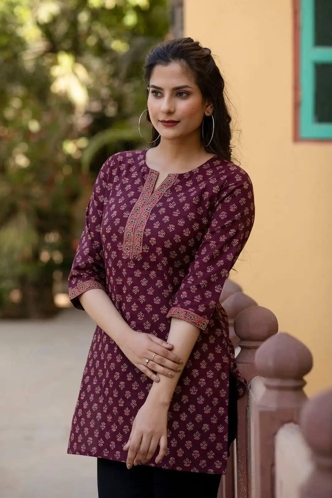 INLI Blush 2.0 Wine Cotton Printed Designer Work Kurti in . Wedding, Party, Festive, Events, Special Price ₹1269. Delivery 4-6 Working Days. Shop now. | Kurti, Bollywood Kurti, Creative Kurtis, Designer Kurti, Party Wear Kurti, Selfie Kurti