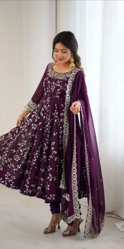 SRK 5299 Wine Georgette With Sequence Work Perfect for Wedding, Party, Lohri, Temple Visit, Ganesh Chaturthi Festive, Events, 4-6 Working Days At 2149 | Gowns, Bollywood Gowns, Creative Gowns, Designer Gowns, Embroidered Gowns, Party Wear Gowns